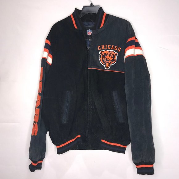Vintage NFL GIII Men’s Jacket sz L Chicago Bears Black & Blue Suede Leather